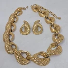 Vintage Trifari Gold Tone Chunky Rope Link Necklace and Earrings Jewelry Set