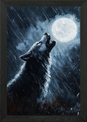 Werewolf Howling in Rain Framed Wall Art Poster Canvas Print Picture