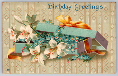c1910s Cleveland Ohio Birthday Greetings Embossed Flower Box Antique Postcard