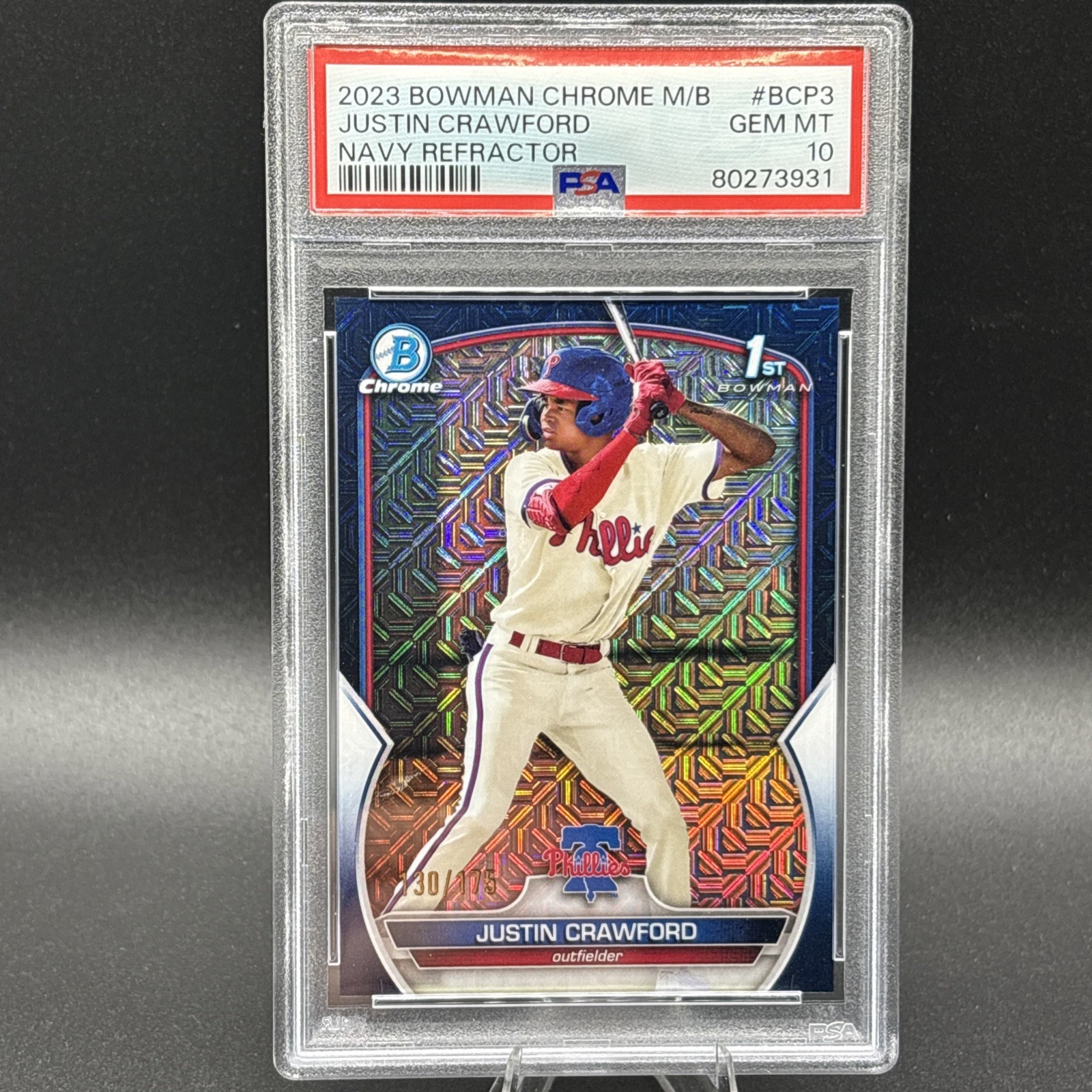 2023 Bowman Chrome 1st Justin Crawford Mega Box Navy /175 PSA 10 Philllies