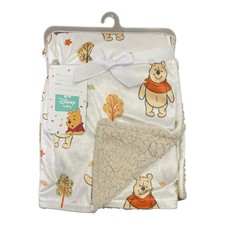 Disney Baby Winnie The Pooh Sherpa Blanket Fall Leaves Print 30"x40"