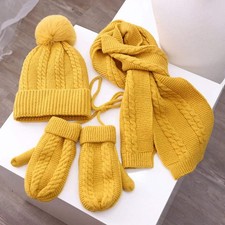 3PCS Winter Baby Hat, Scarf  Gloves Set   Plush Lining Beanie, Neck Warmer  Ou