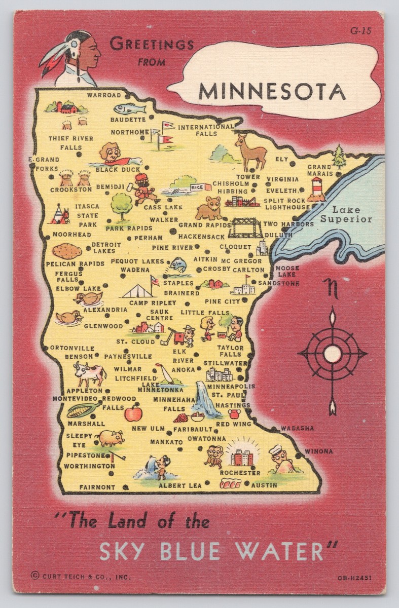 Greetings from Minnesota State Map Vintage Postcard C1940 | eBay