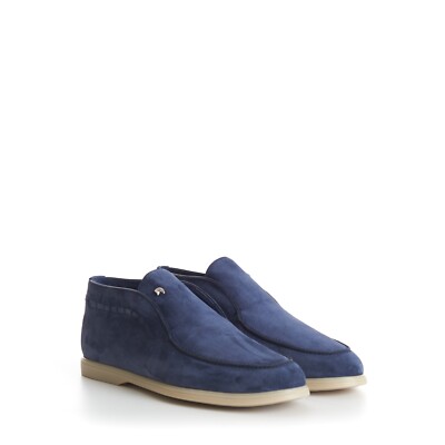 STEFANO RICCI 1100$ Blue Suede Slip-On Ankle Boots Shoes - Eagle Head