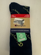 NWT Champion All Over Print Logo Script Socks Blue Green Size 8-12 Mens 6-12