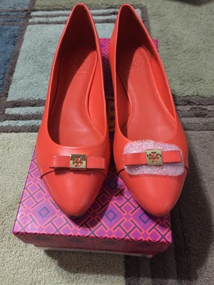 Tory Burch Hugo Ballet Flat Leather Tiger Lily 801 Orange Size 8 NEW Boxed