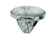 Sterling Silver 925 Howlite Open Work Band Ring Size 7.25 Statement Southwestern