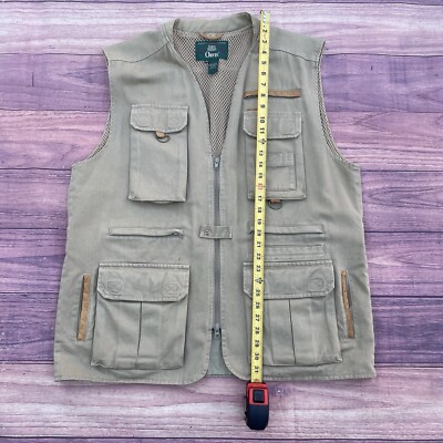 Vintage ORVIS Beige Fishing Vest Mens XL Leather Trim Chore
