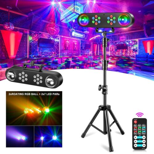 Kit d'éclairage de scène avec trépied 2 x LED PAR & 2 x boule disco DJ effet de lumière fête - Photo 1/9