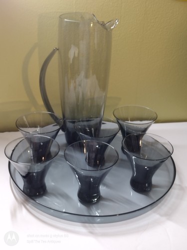 Morgantown Normandie MCM Smokey Glass Pitcher Martini Set - Picture 15 of 15