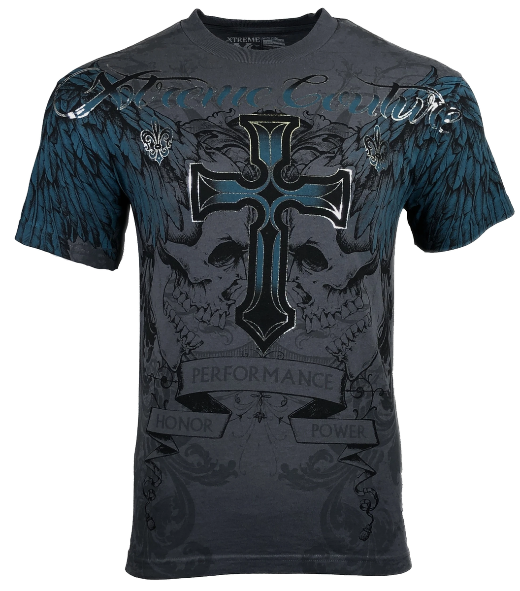 XTREME COUTURE by AFFLICTION Men's T-Shirt CARNIVORE Skulls Cross