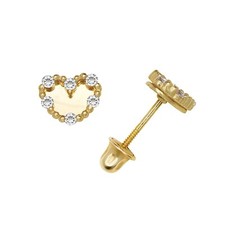 14K Solid Yellow Gold 6mm Love CZ Heart Birthstone Stud Screw Back Earrings