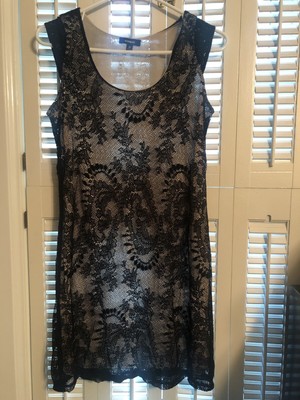 black lace dress with cream underlay