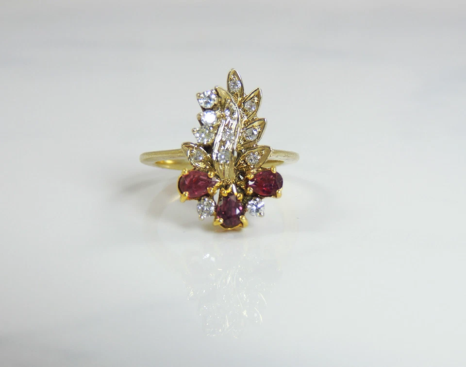 Vintage 14K Gold Diamond Ruby Ring Women's sz 6 Natural Precious Stones Italy - Image 2 of 4