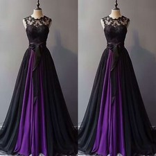 Gothic Chiffon Wedding Dress Scoop Neck Sleeveless Lace Applique Bridal Gowns