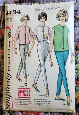 Pencil Pants Shirt Top Simplicity Sewing Pattern 4434 Size 14 VTG 70's