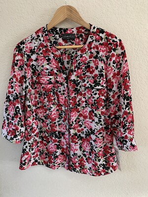 Elementz Pink Black Floral Button Up Shirt Size PL NWT (List $36)