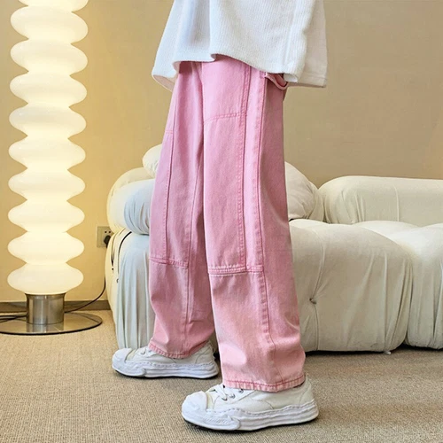 Herren Rosa Denim Hose Locker Gerades Bein Jeans Hose Freizeit Hip Hop Baggy Weich - Bild 1 von 6