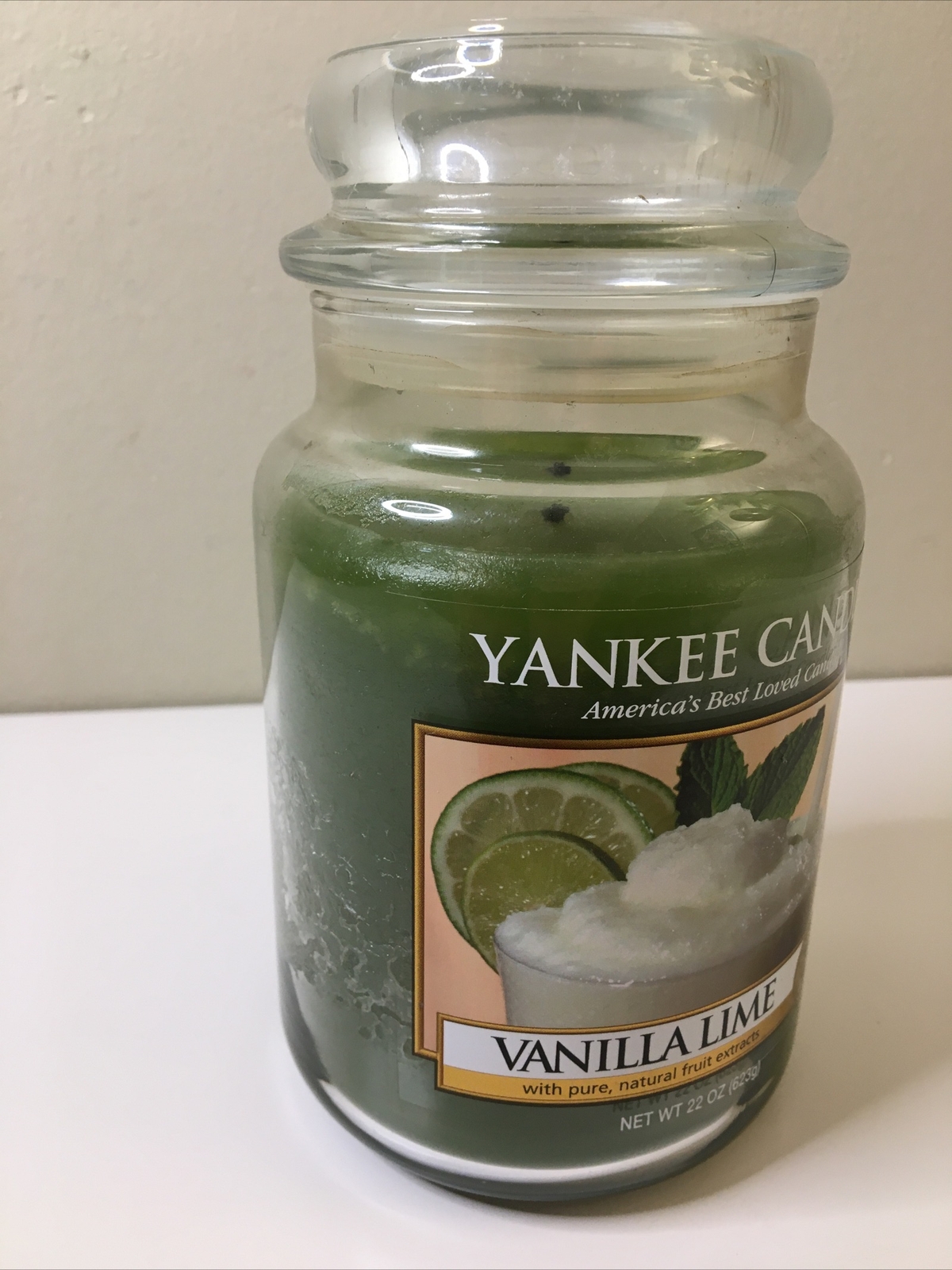 Yankee Candle 22 Oz Large Jar Vanilla Lime Wax Candle W/ Natural Fruit