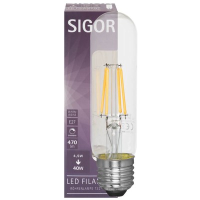 LED Filament Lampe Röhren-Form E27 4,5W klar dimmbar 2700K warmweiß T32 470lm