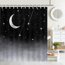 Moon Star Shower Curtain Night Starry Sky Bathroom Shower Curtain Black Water...