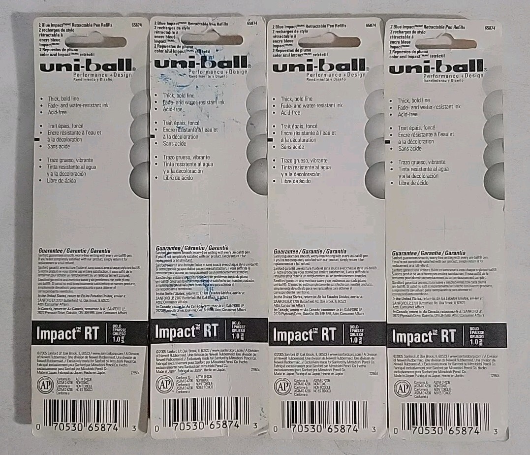 8 Uniball Gel 207 Impact RT Ink Refill Cartridges Bold Blue 1.0mm 65874 ...