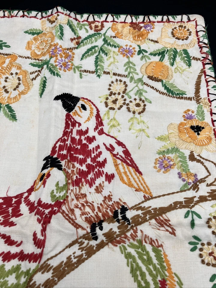 De Colección Birds of Paradise Floral Bordado a Mano Almohada Co14”x19” Cubierta MCM Boho Foto 2 de 4