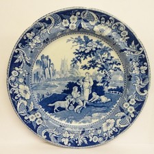 ANTIQUE DAVENPORT POTTERY BLUE & WHITE PRINTED PLATE 25 CM WIDE.