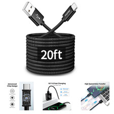 USB C Charging Cable 20ft Nylon Braided Fast Charge Data Transfer for Samsung