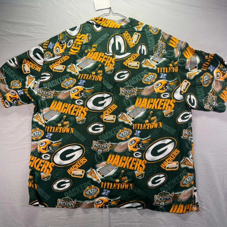 Camisa hawaiana Green Bay Packers para hombre XL abotonada verde rayón estampado por todas partes NFL Foto 3 de 4