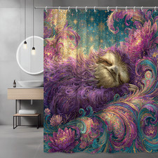 Sloth Floral Swirl Shower Curtain, Purple Teal Fantasy Graphic