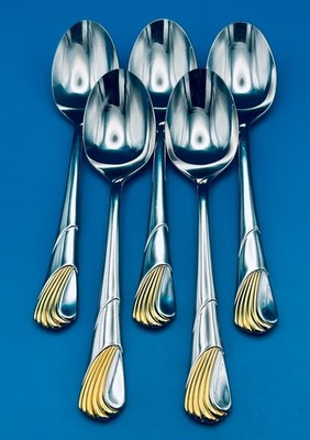 5 FIVE Yamazaki SEAWINDS GOLD Oval Soup Spoons 7 1/2'' Cragg Stainless Flatware