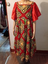 GUARAVIO Red African Print Dress for Women with Short Sleeves