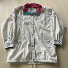 Vintage 80/90s New York Girl Jacket Womens Large White Cotton Snap Windbreaker
