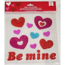 NEW Valentine's Day Be mine Hearts Glittery Window Gel Clings Decorations 17 pc 