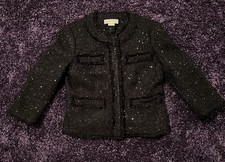 Michael Kors Women s Blazer Jacket Sparkly Black Sequins Snap Sz 6P Petite