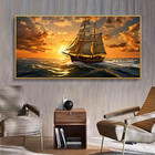 Abstract Sunset Sailboat Unframed Canvas Painting for Living