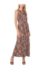 Vince Camuto Crew Neck Animal Print Gathered Twist Maxi Dress Brown Black S