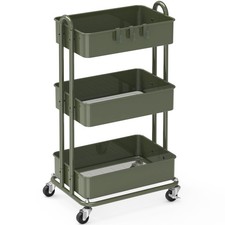 Simple Houseware 3-Tier Heavy Duty Metal Rolling Cart, Army Green