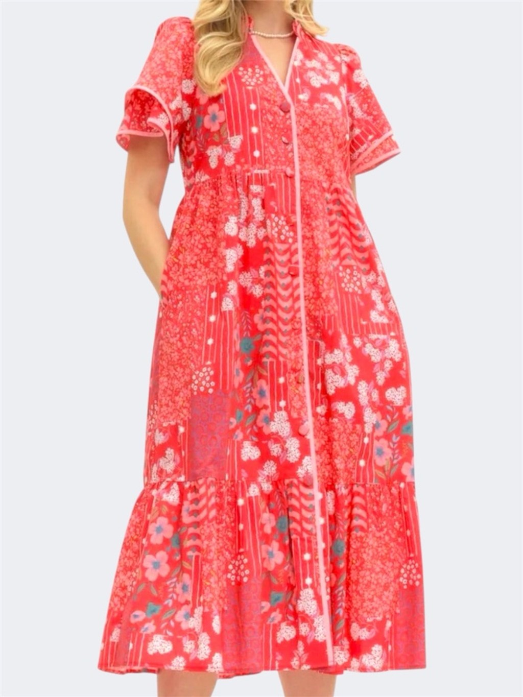 Entro Women’s Sightseer Floral Print Midi Dress in Red Size sS
