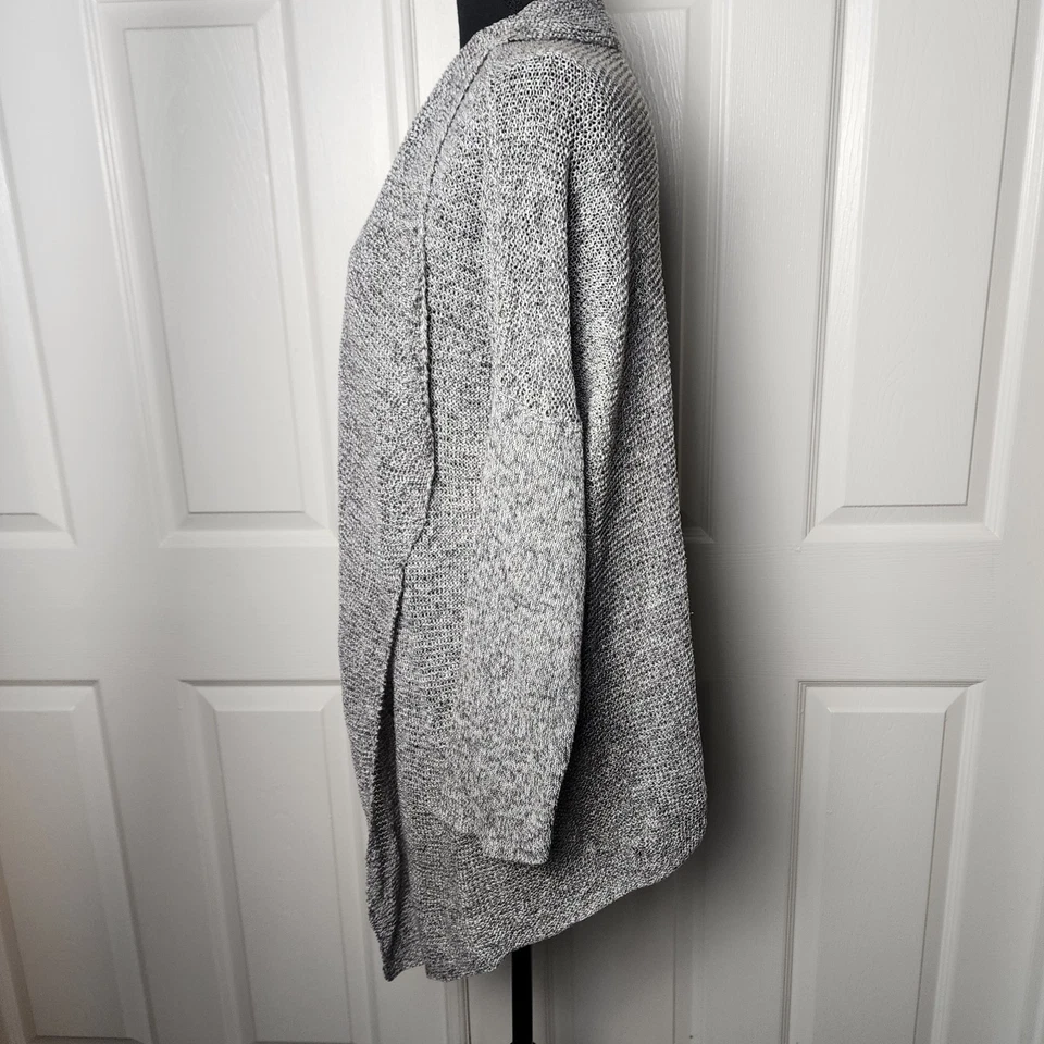 Cárdigan Eileen Fisher 2X Gris 100% Lino Tejido Abierto Talla Grande Cortina Capas  Foto 3 de 4