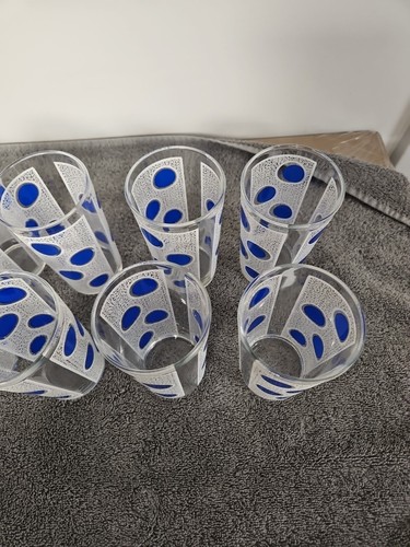VINTAGE MCM BLUE DOT DRINK GLASSES SET OF 9 - Picture 4 of 5
