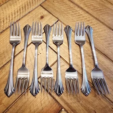 Set of 8 Oneida BANCROFT Stainless Steel Salad Forks Flatware USA Holidays 
