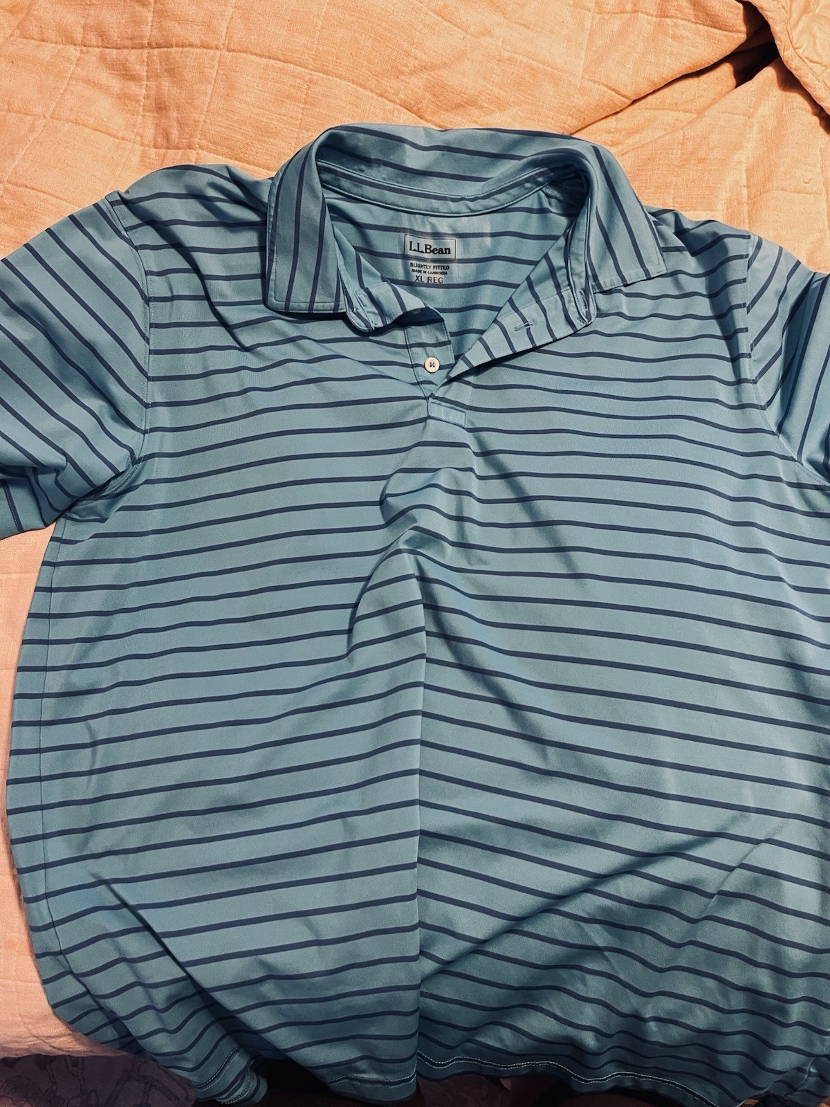 L.L.Bean Men’s Blue/Navy Striped Polo Shirt XL Regular Slightly Fitted Button