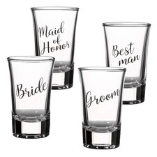 Lillian Rose Bride, Groom, Maid of Honor, and Best Man Shot Glass Set, 4 Coun...