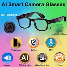 AI Smart Glasses 1080p HD Camera 8MP Real Time Translation Voice Assist
