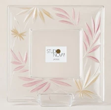 Studio Nova Glass Photo Frame Japan Pink Gold Leaves Etched Square Vintage 80's