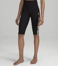 Lululemon High Rise Paddle Crop Legging Swim Black Floral Size 10