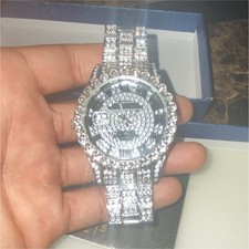 Silver-Tone Iced Out Rhinestone Analog Bracel...