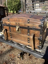Old Victorian Trunk Camel Back Dome Top Travel Cabin Chest Old Ship Steamer